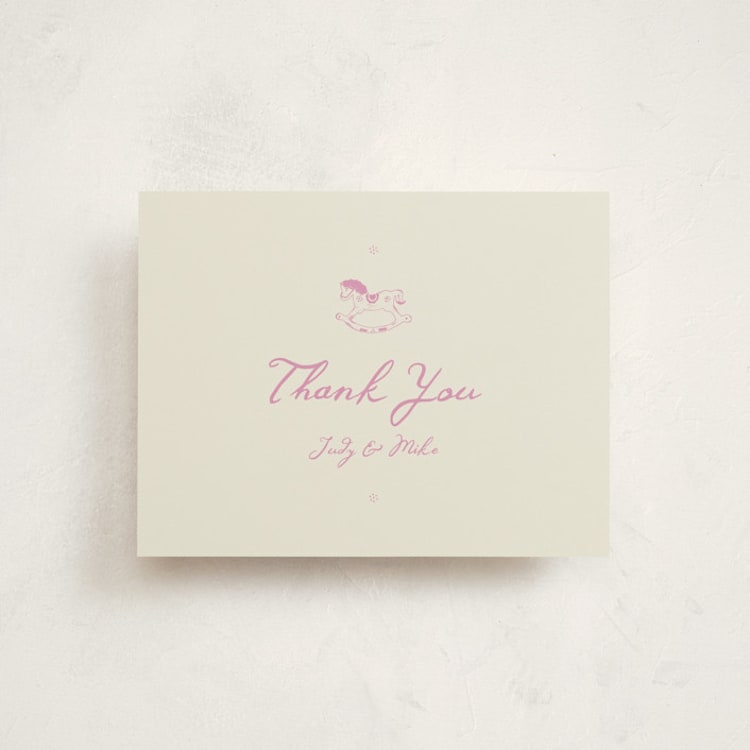 "Baby Rocking Horse" - Flat Birth Announcement Thank You Cards in Petal by Jen Ramsey - Front