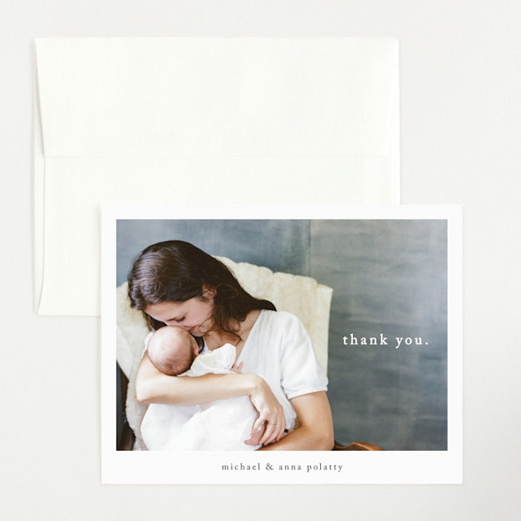 "Simple Type" - Flat Birth Announcement Thank You Cards in Midnight by Faith Dorn - Front