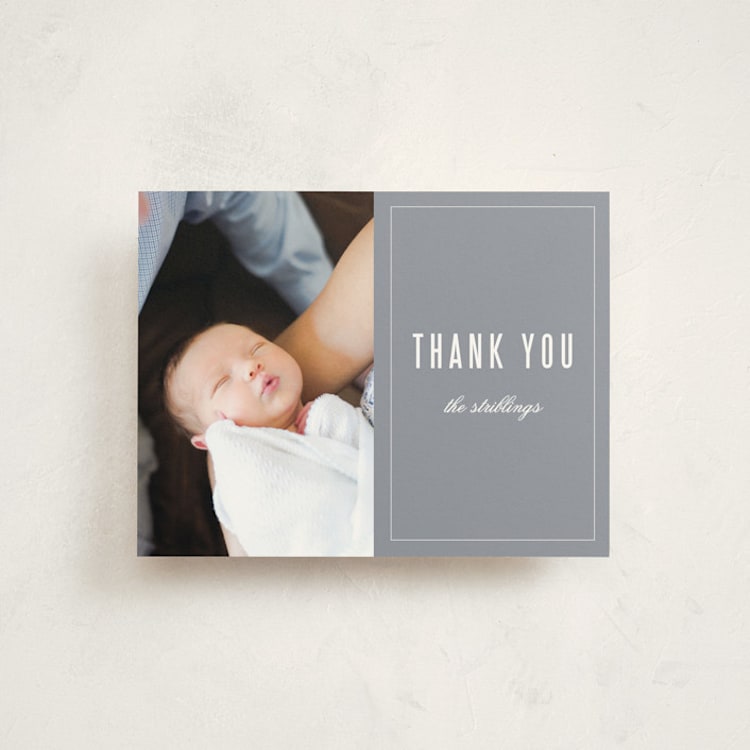 "Distinguished" - Flat Birth Announcement Thank You Cards in Graphite by Sara Hicks Malone - Front