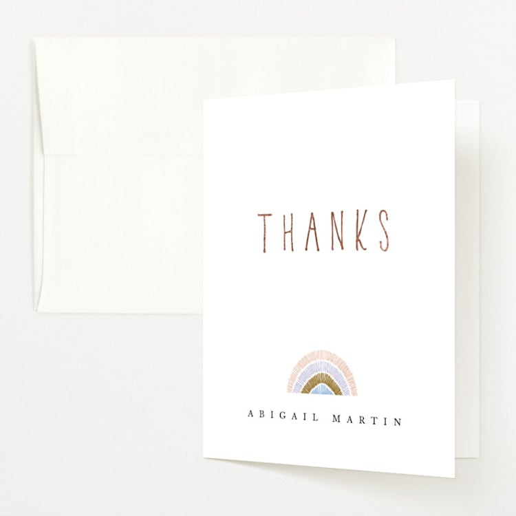 "Afloat" - Foil-Pressed Birth Announcement Thank You Cards in Latte by Nicole Whiddon - Front