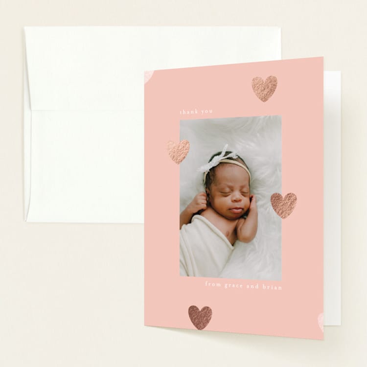 "Cute hearts" - Foil-Pressed Birth Announcement Thank You Cards in Cupcake by Iveta Angelova - Front