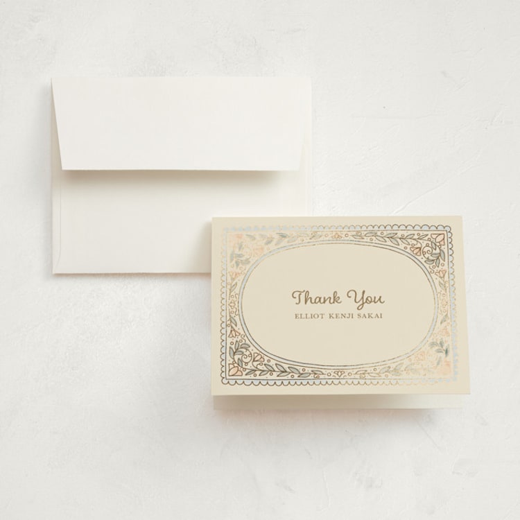 "scallop watercolor" - Foil-Pressed Birth Announcement Thank You Cards in Ivory by Becky Nimoy - Front