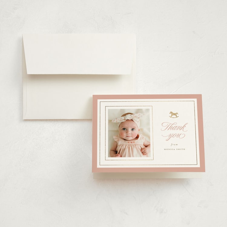 "classic rocking horse" - Foil-Pressed Birth Announcement Thank You Cards in Cupcake by Christy Hy Lee - Front