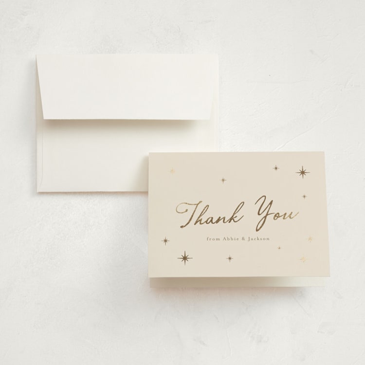 "Scattered Stars" - Foil-Pressed Birth Announcement Thank You Cards in Linen by Nicole Walsh - Front