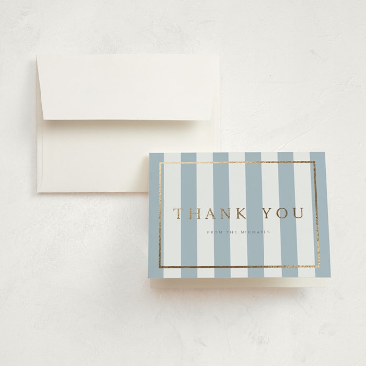"Modern Stripe" - Foil-Pressed Birth Announcement Thank You Cards in Sky by Nicole Walsh - Front