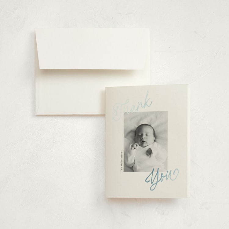 "Sweet Welcome" - Foil-Pressed Birth Announcement Thank You Cards in Cotton by Stacy Maalouf - Front