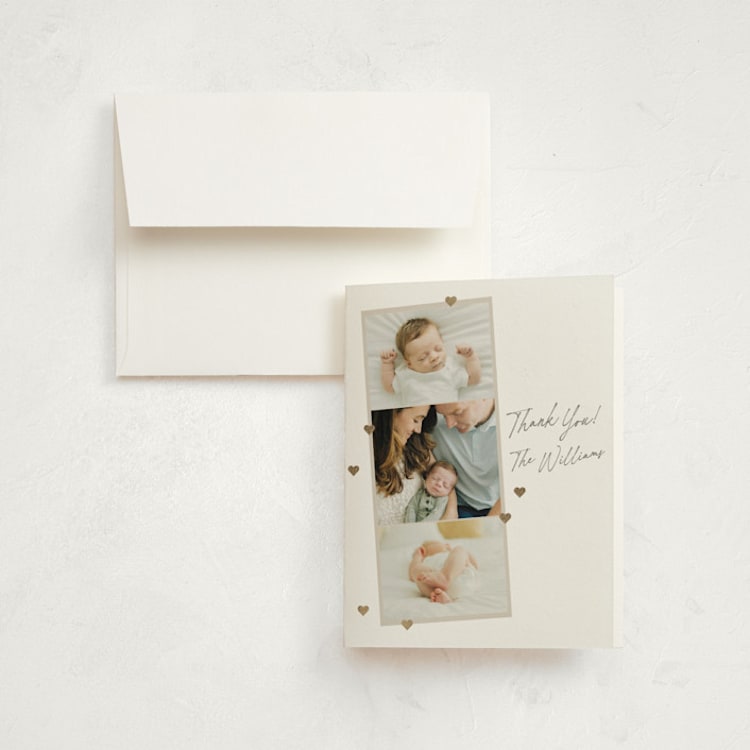 "Lots of Love" - Foil-Pressed Birth Announcement Thank You Cards in Linen by Robert and Stella - Front