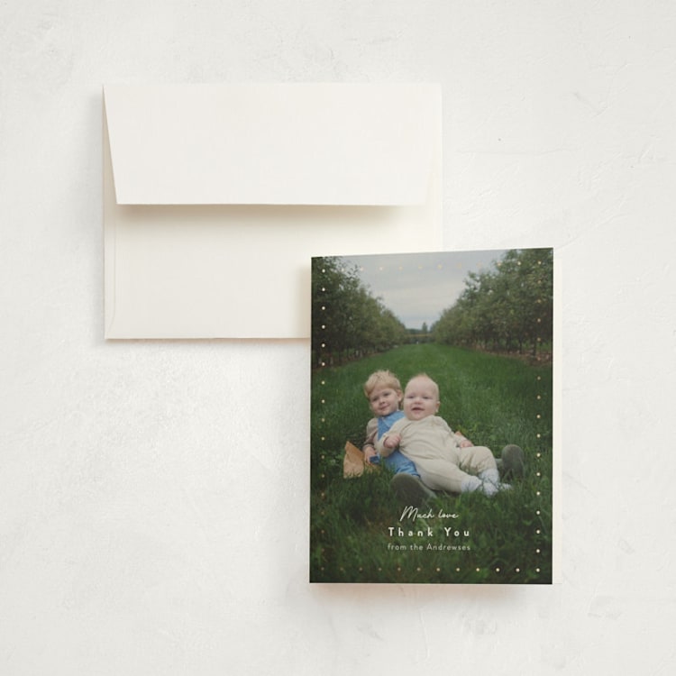 "Twinkle" - Foil-Pressed Birth Announcement Thank You Cards in Oatmeal by Adelyn T. - Front