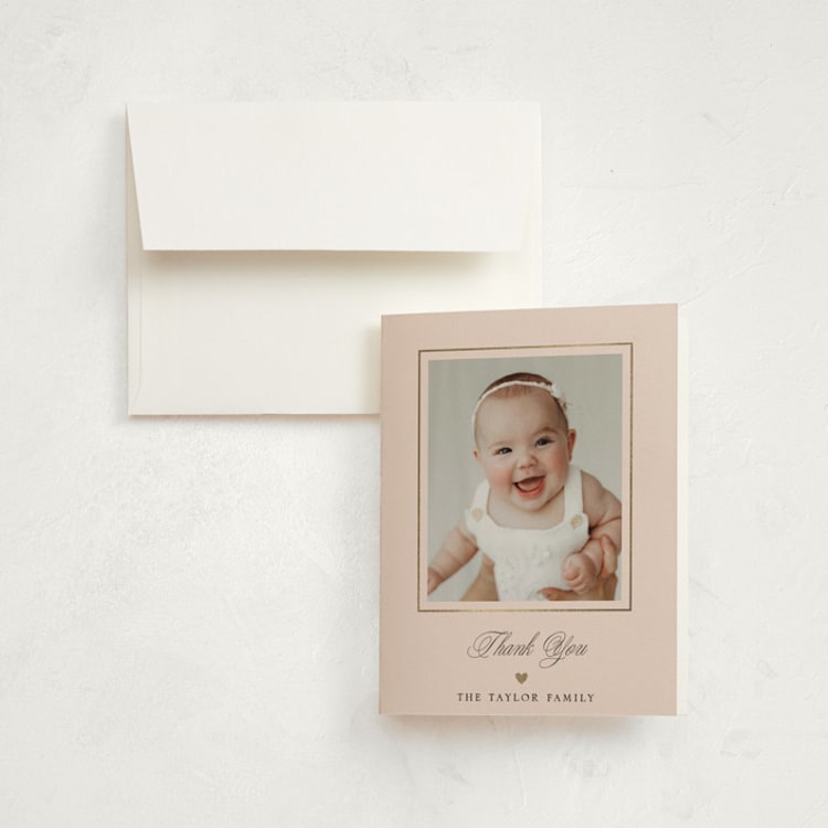 "Tiny Heart Detail" - Foil-Pressed Birth Announcement Thank You Cards in Blush by Alethea and Ruth - Front