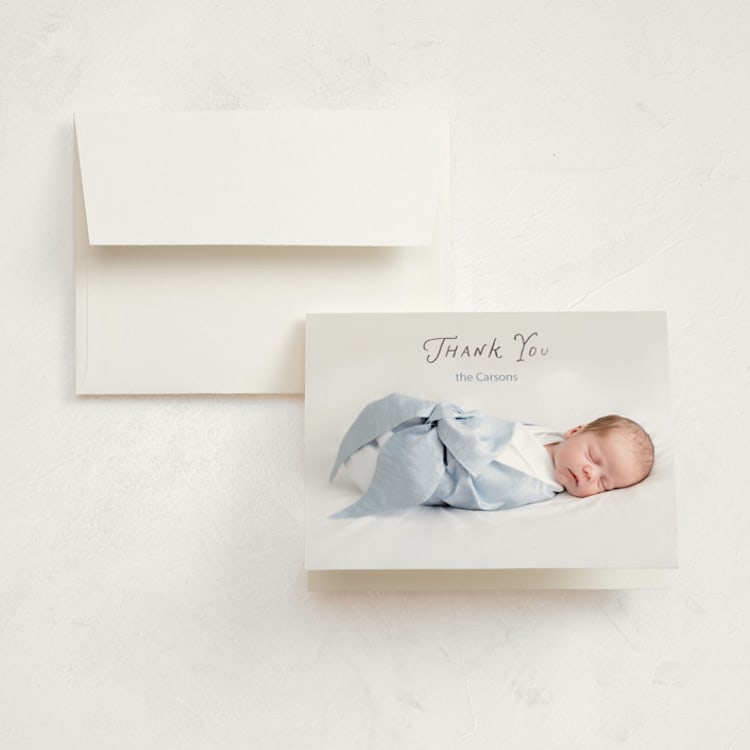 "Handdrawn" - Foil-Pressed Birth Announcement Thank You Cards in Cloud by Laura Hankins - Front