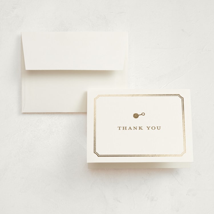 "Bevelled" - Foil-Pressed Birth Announcement Thank You Cards in Snow by Creo Study - Front