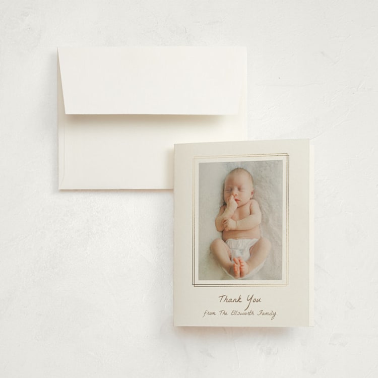 "caufre" - Foil-Pressed Birth Announcement Thank You Cards in Cocoa by chocomocacino - Front
