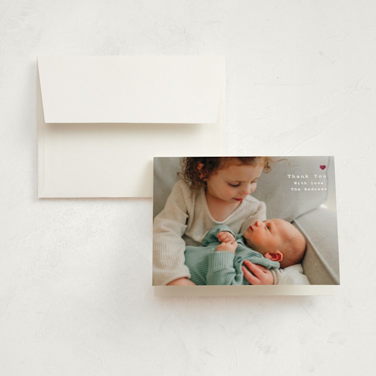 "Mini Heart" - Foil-Pressed Birth Announcement Thank You Cards in Cotton by Adelyn T. - Front