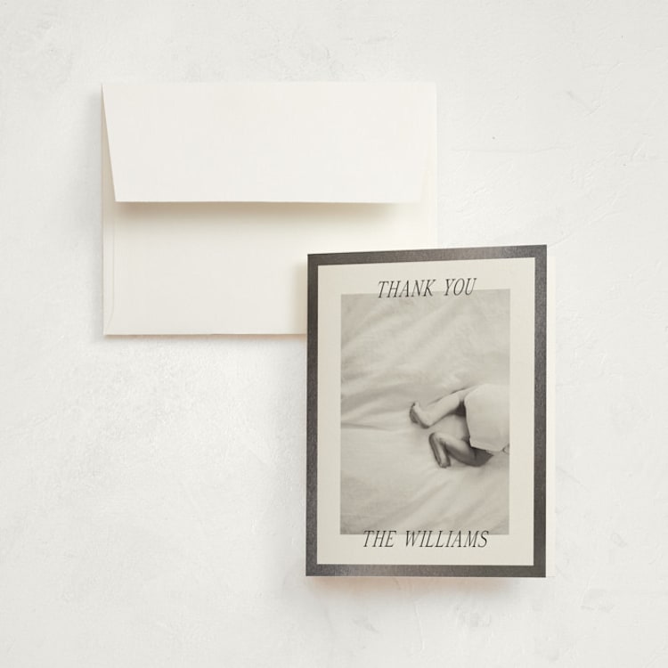 "Edgy" - Foil-Pressed Birth Announcement Thank You Cards in Pearl by Claudia Orengo - Front