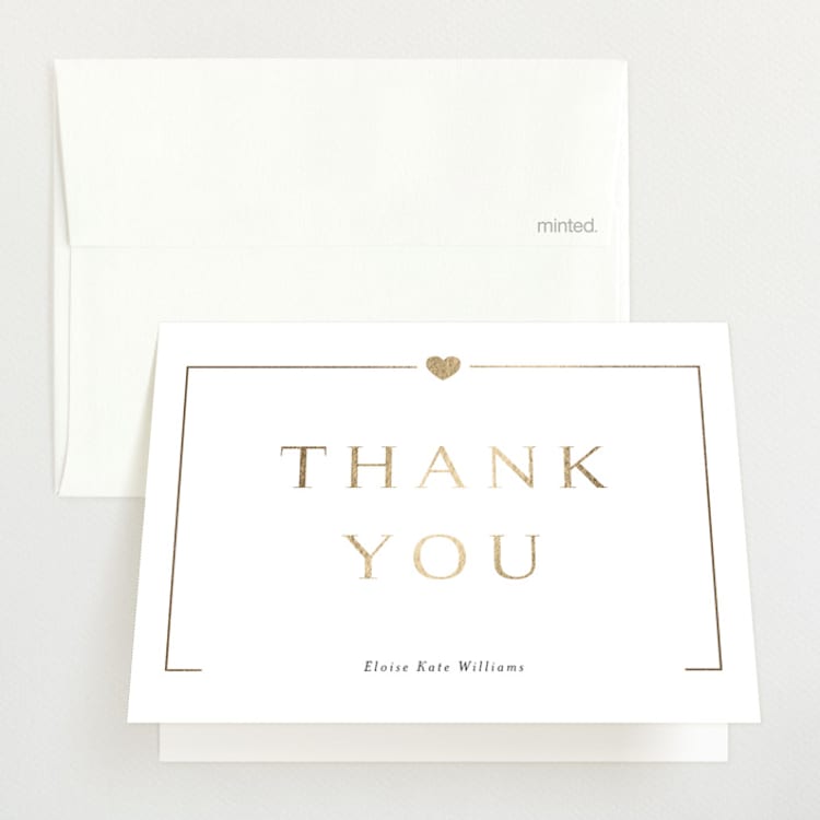 "Lovely" - Foil-Pressed Birth Announcement Thank You Cards in Ink by Kasia Labocki - Front