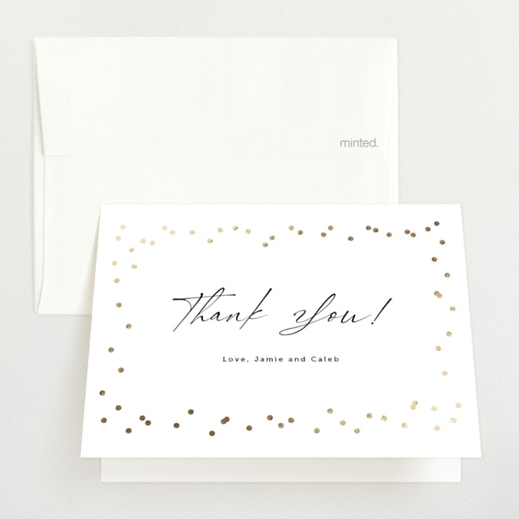 "Festive Dots" - Foil-Pressed Birth Announcement Thank You Cards in Cotton by Wendy Chung - Front