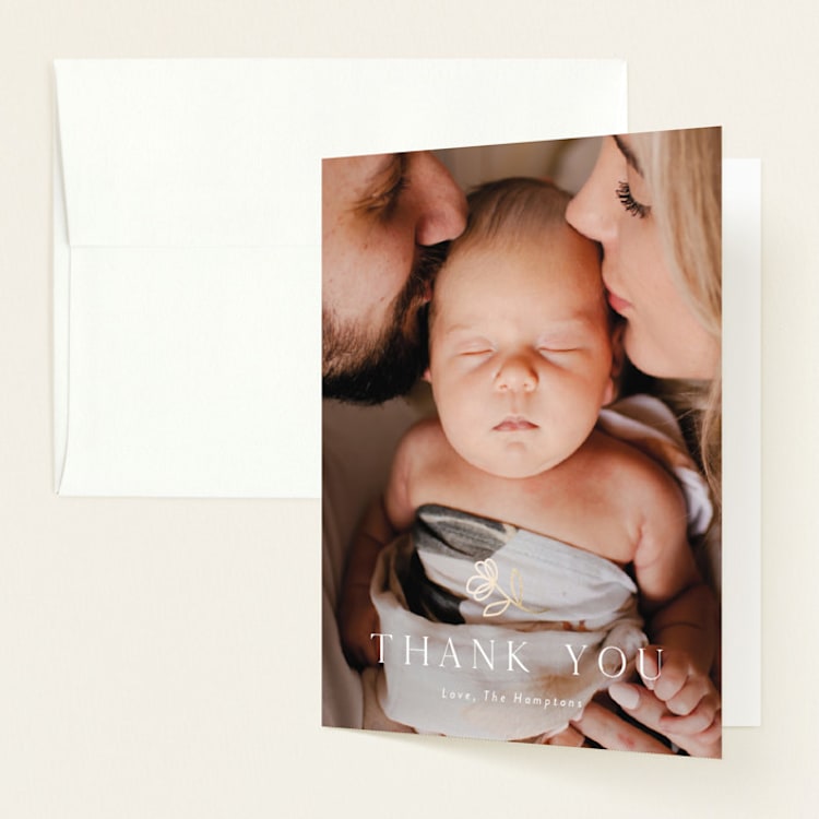 "little posy" - Foil-Pressed Birth Announcement Thank You Cards in Snow by Susan Asbill - Front