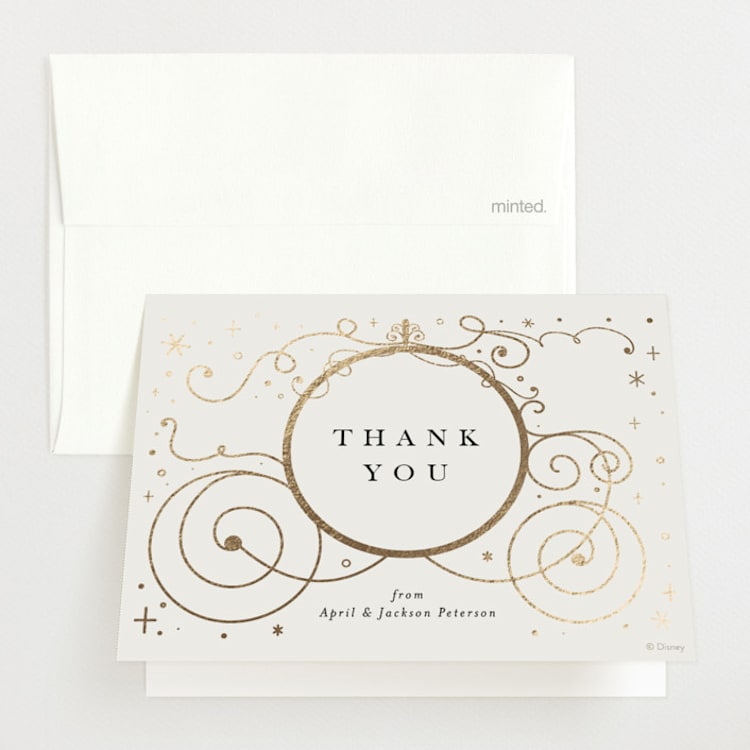 "Disney's Cinderella Carriage" - Foil-Pressed Birth Announcement Thank You Cards in Ivory by Amy Payne - Front