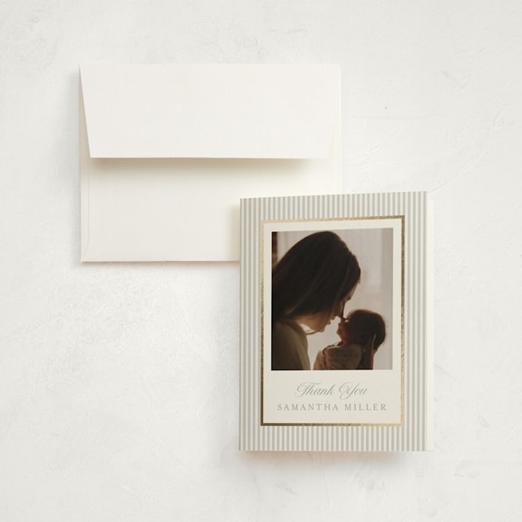 "Minimal stripes" - Foil-Pressed Birth Announcement Thank You Cards in Cloud by Teju Reval - Front