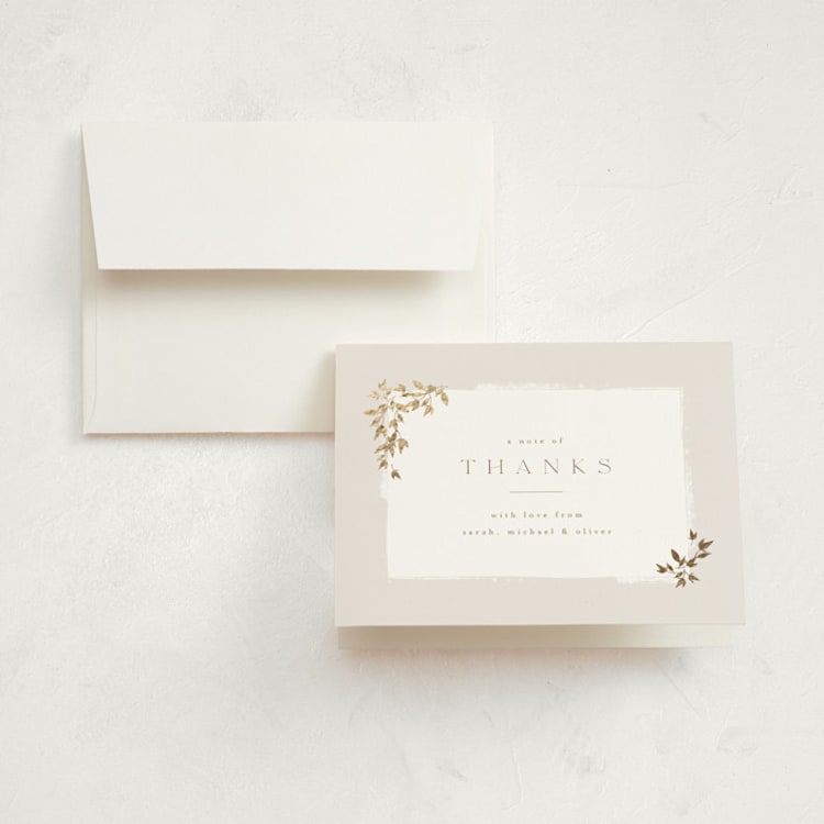 "Tiny Sprigs" - Foil-Pressed Birth Announcement Thank You Cards in Latte by Kristie Kern - Front