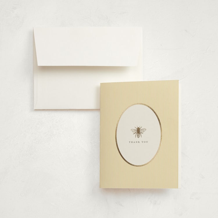 "Sweet Bee" - Foil-Pressed Birth Announcement Thank You Cards in Buttercup by Heather Schertzer - Front