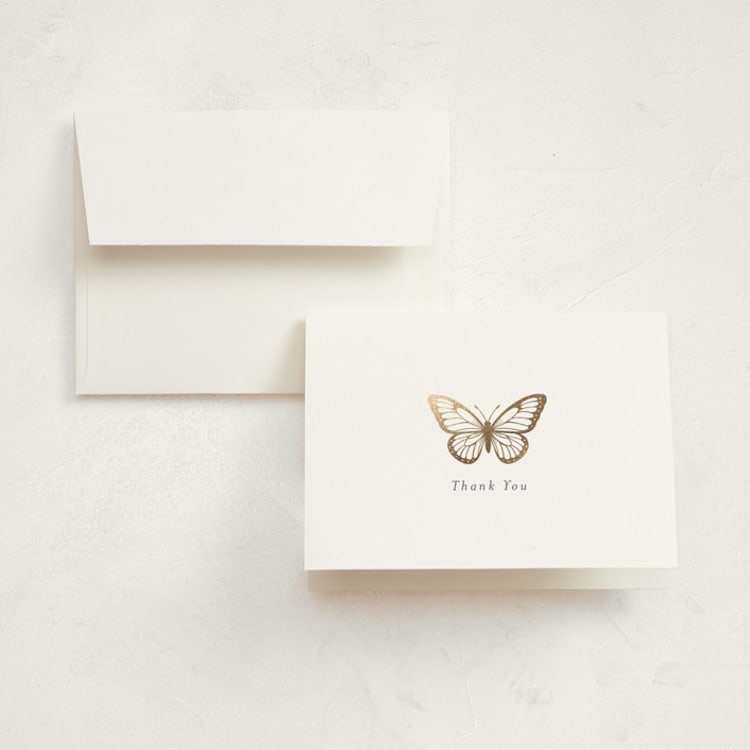 "Butterfly Thanks" - Foil-Pressed Birth Announcement Thank You Cards in Lilac by Heather Schertzer - Front