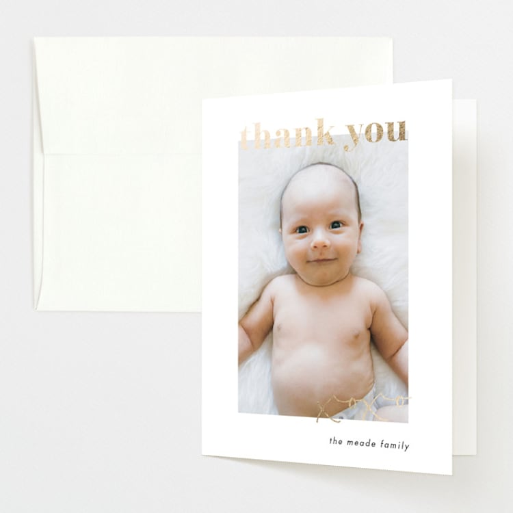 "a.k.a." - Foil-Pressed Birth Announcement Thank You Cards in Classic by Lehan Veenker - Front