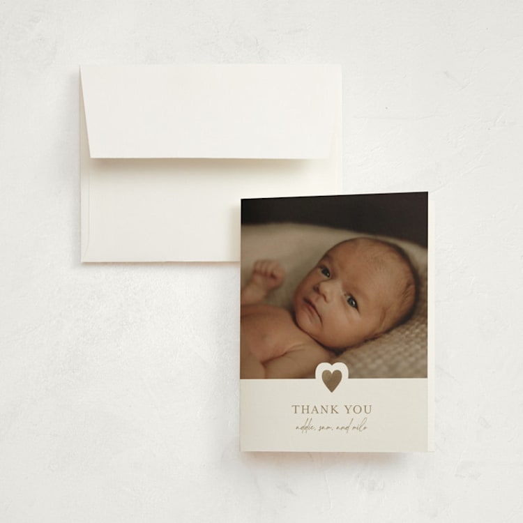 "our little sweetheart" - Foil-Pressed Birth Announcement Thank You Cards in Fawn by Jen Tips - Front