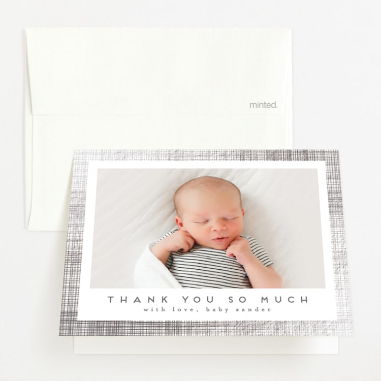 "Shimmering Linen" - Foil-Pressed Birth Announcement Thank You Cards in Cloudy by Erica Krystek - Front