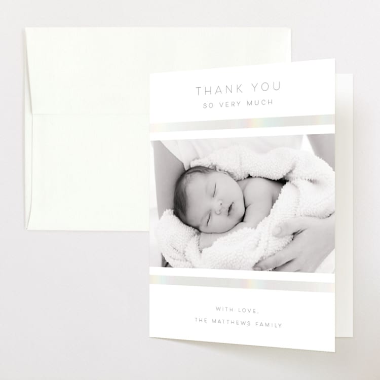 "Tiny Flourish" - Gloss-Press Birth Announcement Thank You Cards in Cloud by Emily Sabol Goss - Front