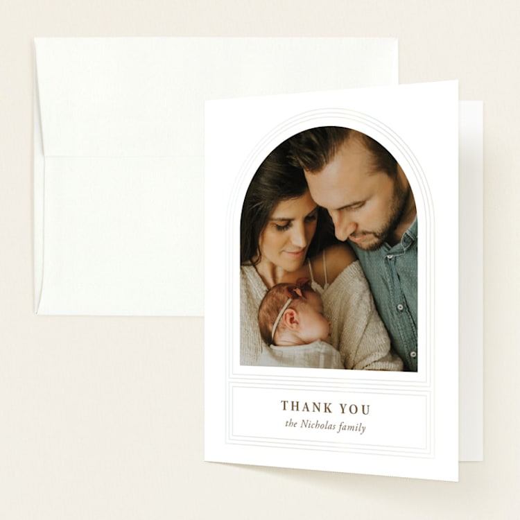 "Art Deco Arch" - Gloss-Press Birth Announcement Thank You Cards in Gilded by Heather Francisco - Front