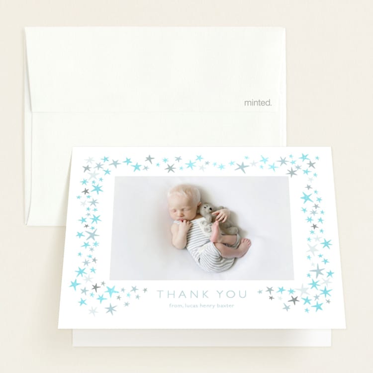 "Shining Star" - Gloss-Press Birth Announcement Thank You Cards in Cloud by Townsend Majors - Front