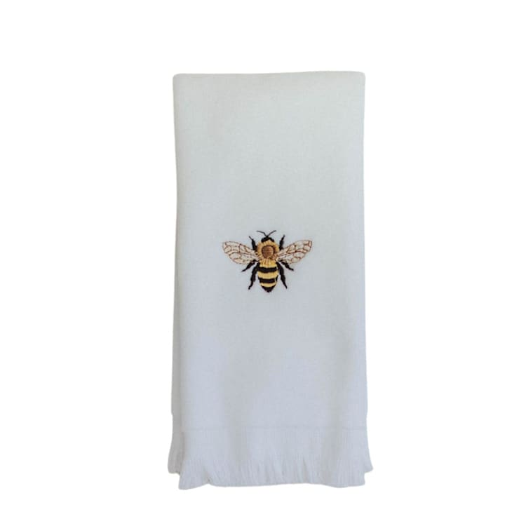 "Fingertip Towel Embroidered with Bumble Bee Design" - Bath Towels in white by Virginia Marcello