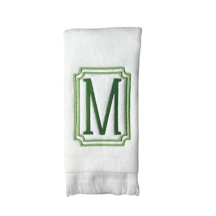 "Personalized Fingertip Towel with Classic Frame" - Bath Towels in white by Virginia Marcello