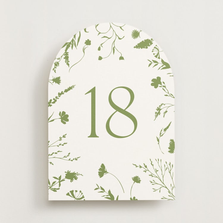 "Untied Moss (set of 20)" - Table Number Sets in Moss by Erin Hodges - Front