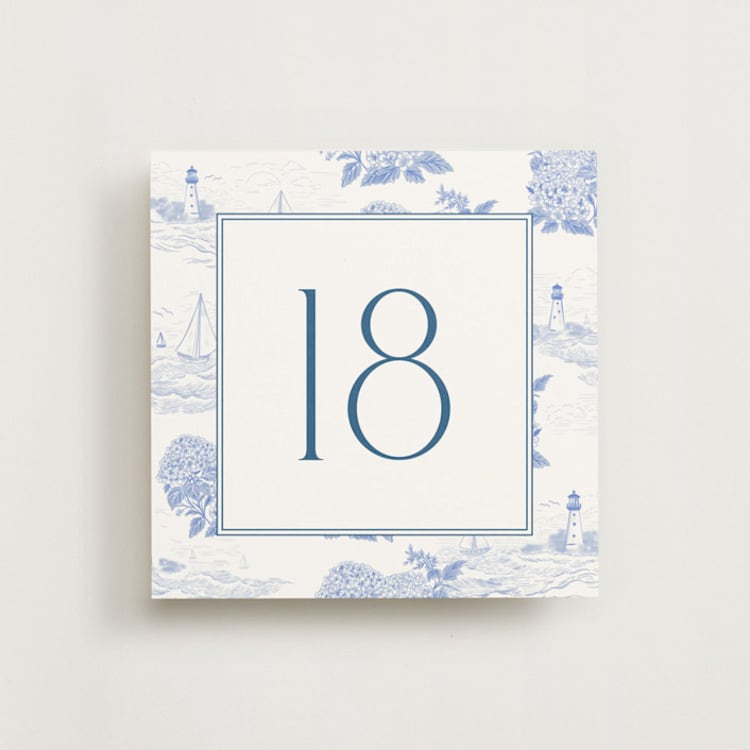 "Coastal Toile Sea (set of 20)" - Table Number Sets in Sea by Jenna Holcomb - Front