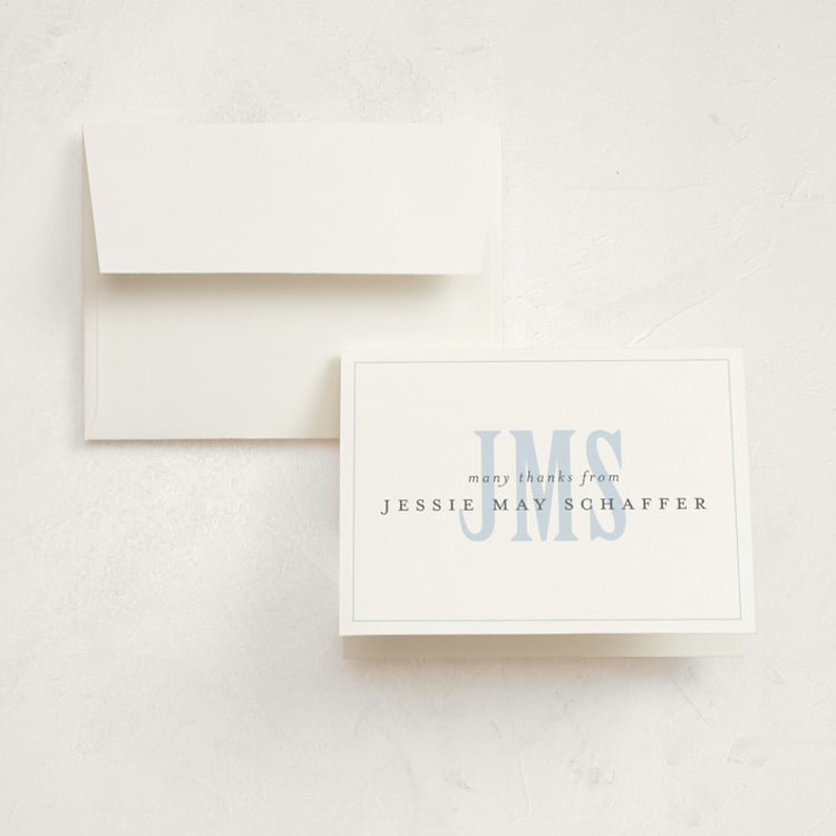 "Classic Monogram" - Birth Announcement Thank You Cards in Sky by Erin Hodges - Front