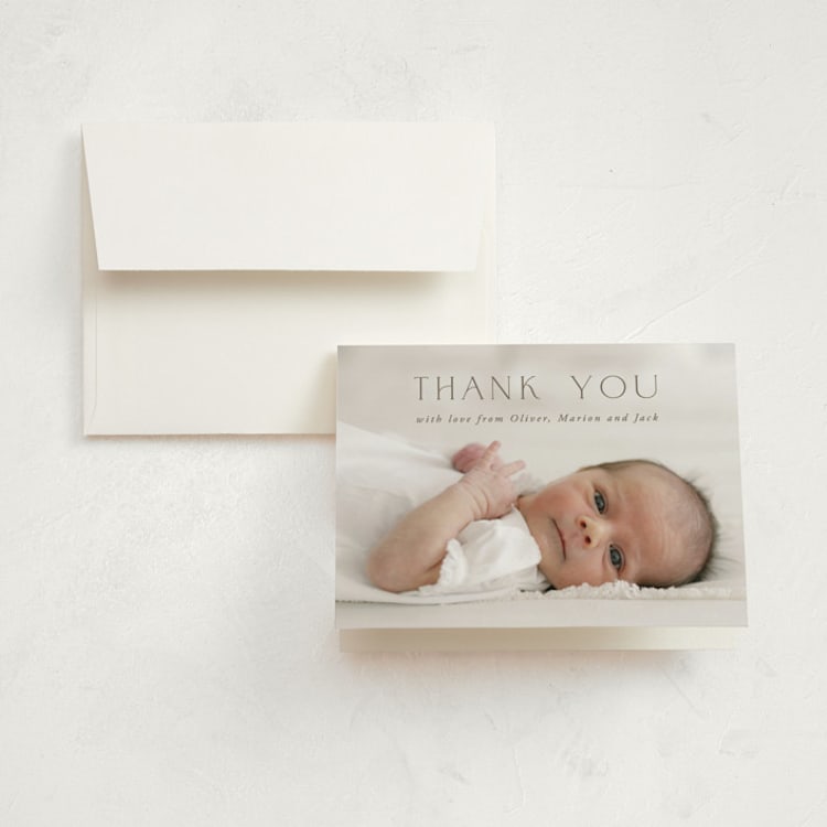 "Our Hearts" - Birth Announcement Thank You Cards in Fog by Julia Hall - Front