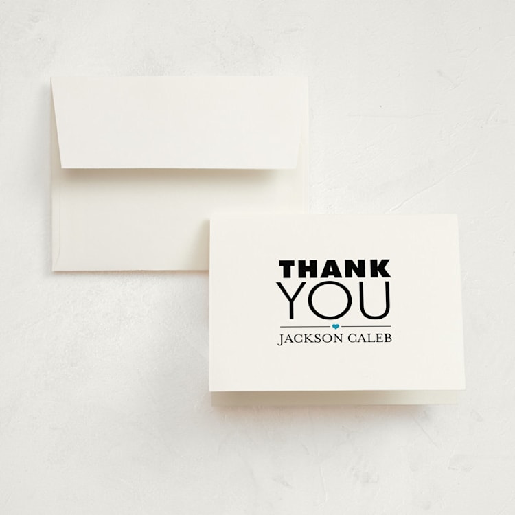 "Mini Human" - Birth Announcement Thank You Cards in Bondi Blue by GeekInk Design - Front