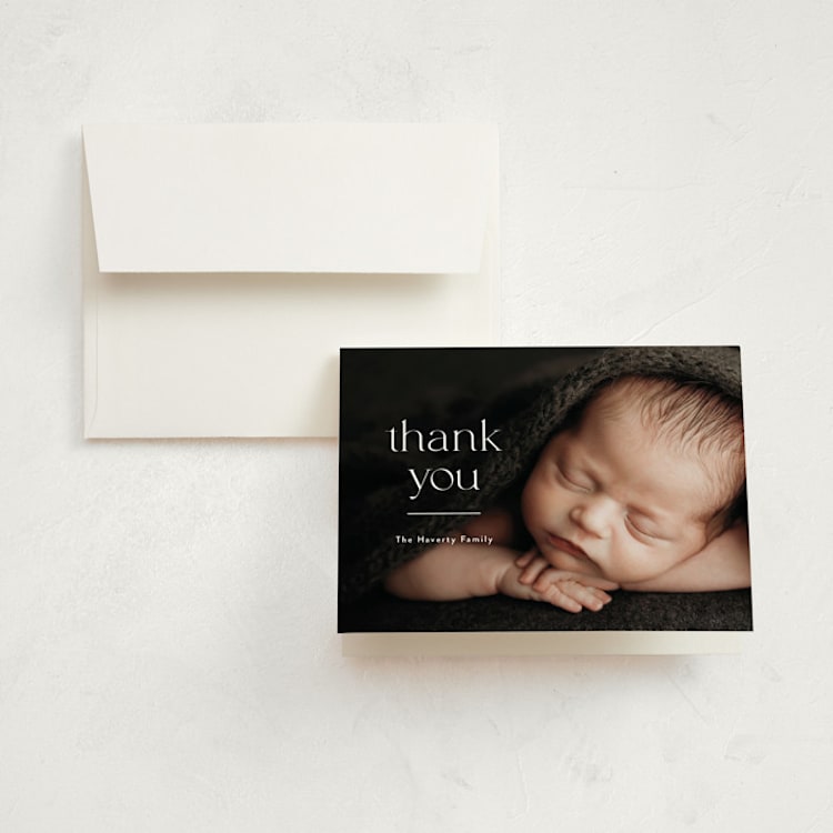"Details" - Birth Announcement Thank You Cards in Cloud by Susan Asbill - Front