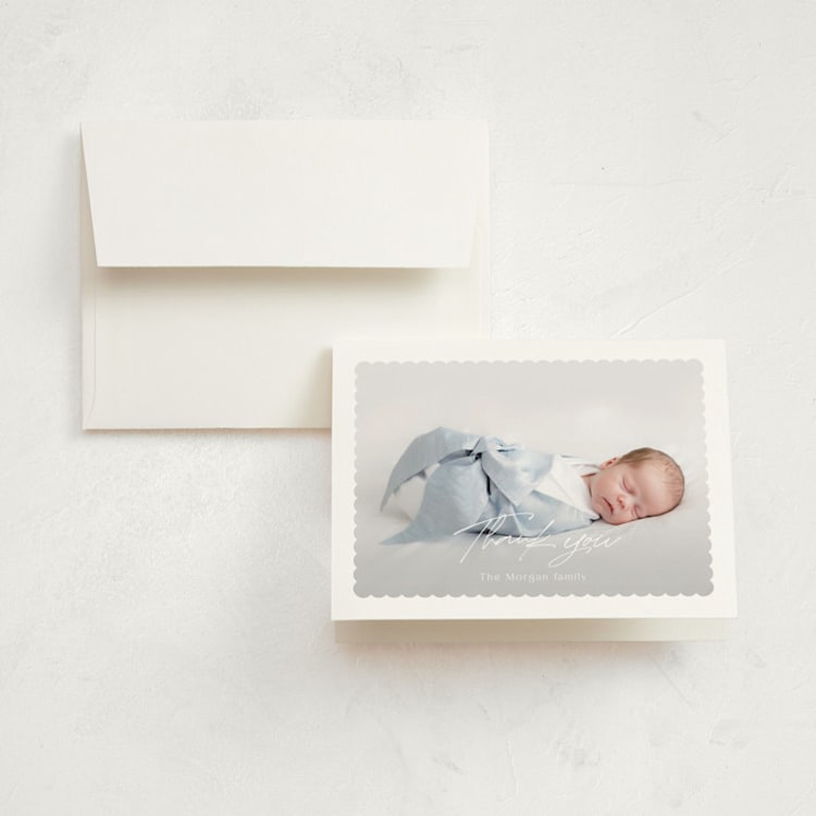 "First Glimpse" - Birth Announcement Thank You Cards in Icing by Yaling Hou Suzuki - Front
