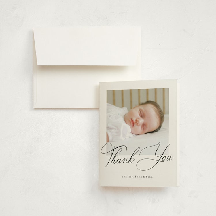 "the script" - Birth Announcement Thank You Cards in Ebony by Benita Crandall - Front