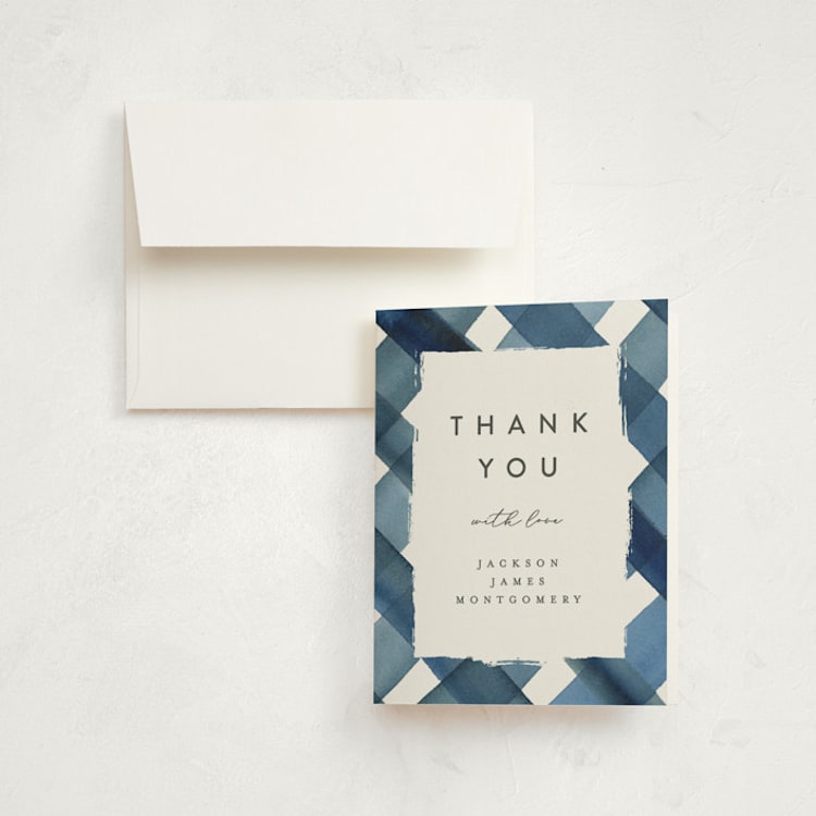 "Painted Plaid" - Birth Announcement Thank You Cards in Denim by Erica Krystek - Front