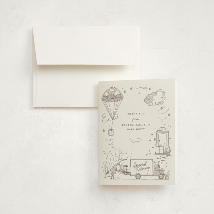 "Special Delivery" - Birth Announcement Thank You Cards in Slate by Morgan Ramberg - Front