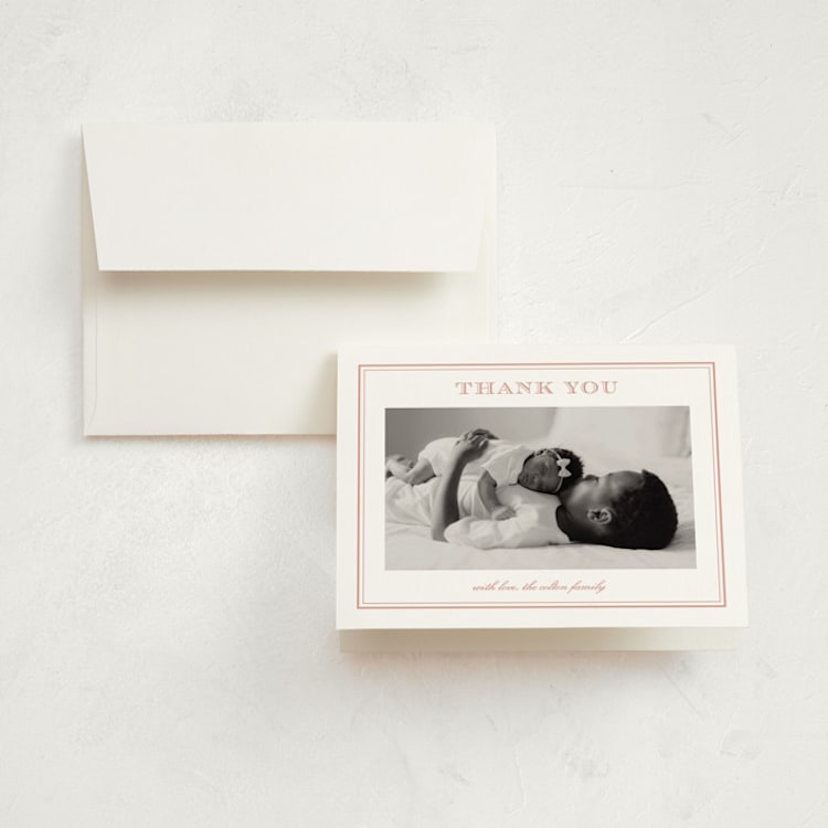 "Engraved" - Birth Announcement Thank You Cards in Ballet Slipper by Stacey Meacham - Front