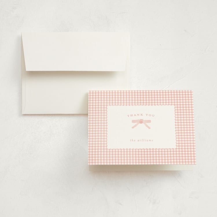 "Preppy fabric" - Birth Announcement Thank You Cards in Blush by Claudia Orengo - Front