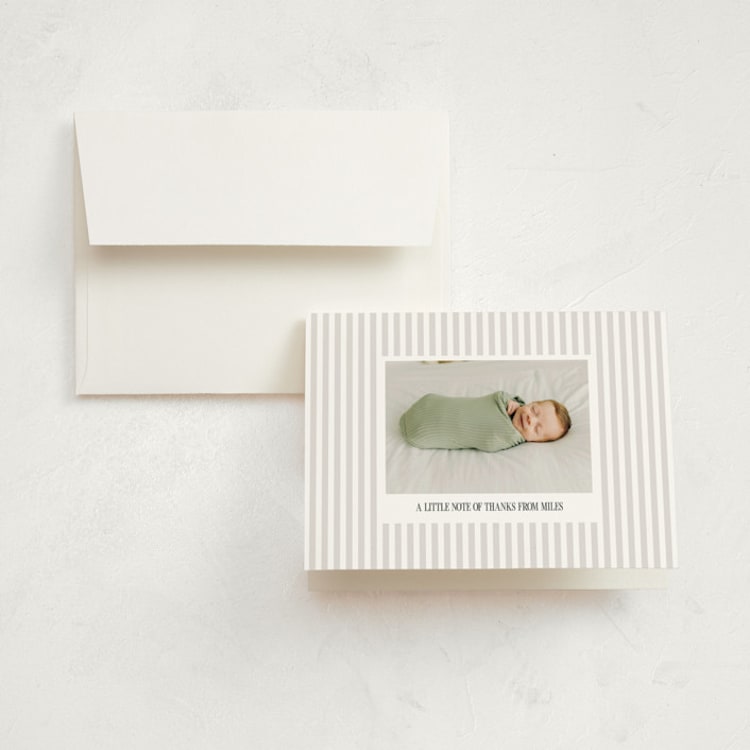 "Simply stated" - Birth Announcement Thank You Cards in Cloud by Owl and Toad - Front