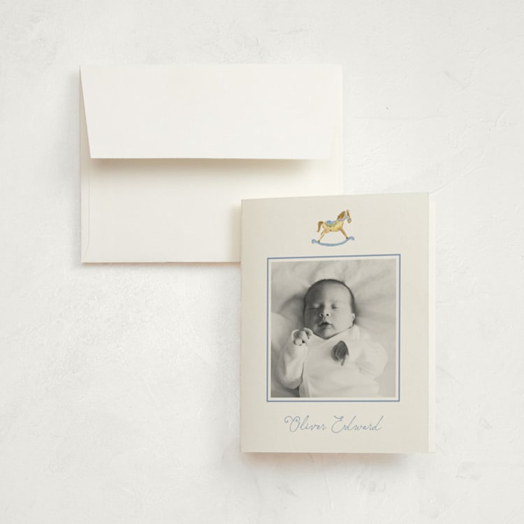 "Ternure" - Birth Announcement Thank You Cards in Powder by Pati Cascino - Front