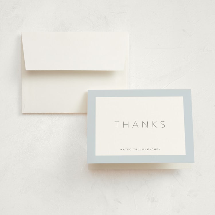 "Quattro" - Birth Announcement Thank You Cards in Powder by Olivia Raufman - Front