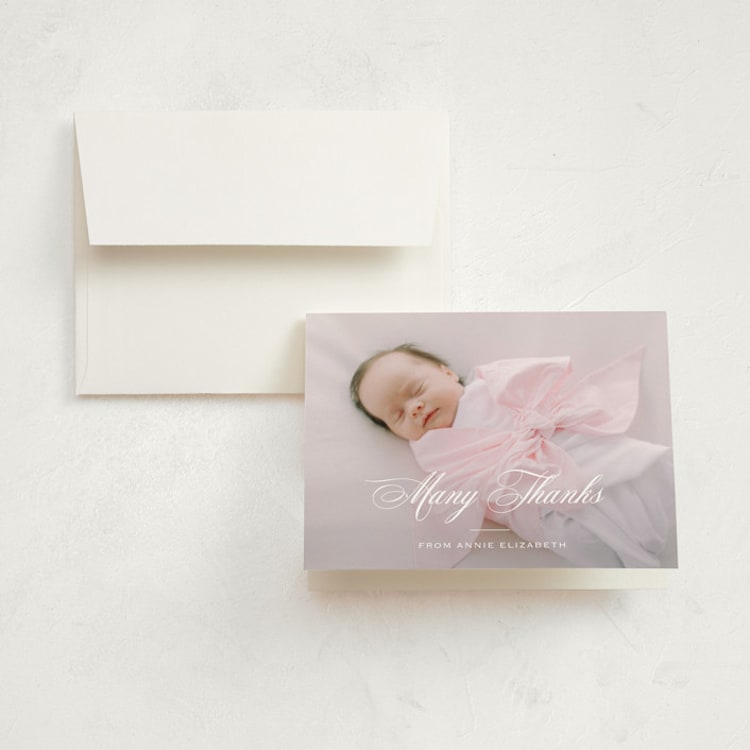 "Formal Classic" - Birth Announcement Thank You Cards in Powder by Carolyn MacLaren - Front